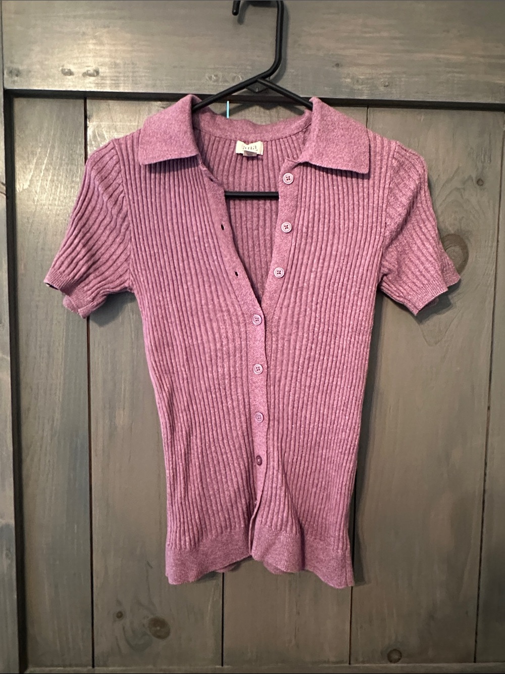 ana Ribbed Button-Up Polo Top - Purple